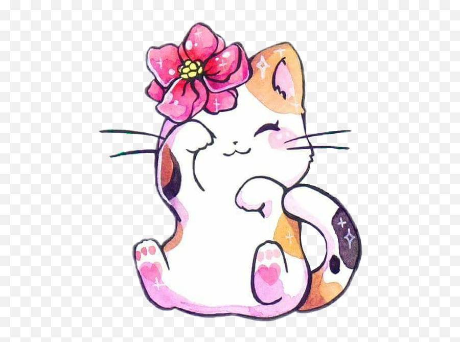 Jenniillustrations Sticker By Pinkfroggyranger - Kawaii Anime Calico Cat Emoji,Acuarela Emojis