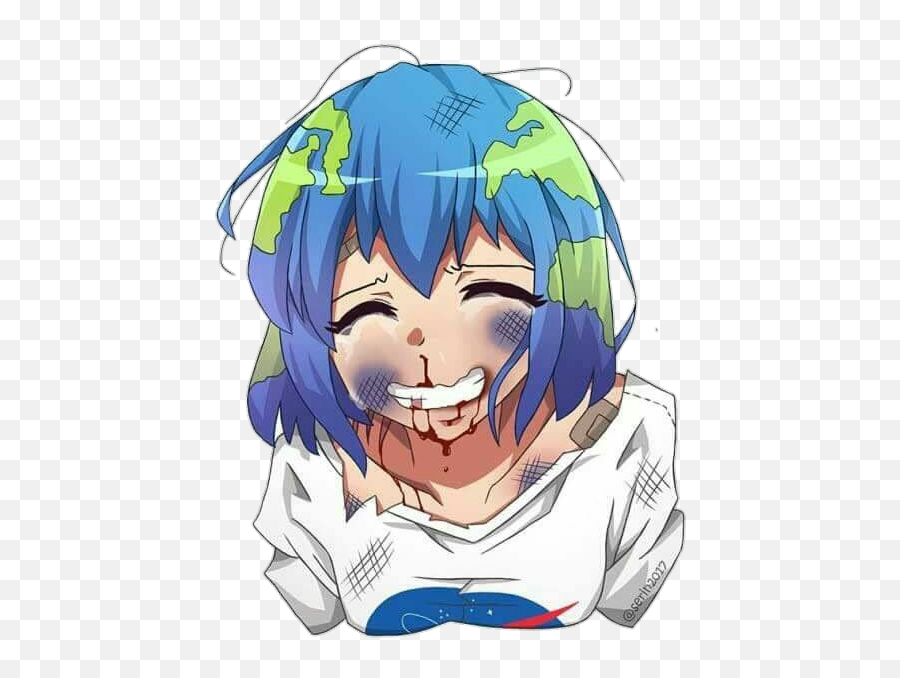Earthchan Anime Flat Kawaii Sticker By Bubble Tea - Earth Anime Girl Emoji,Kawaii Tea Set Emoji