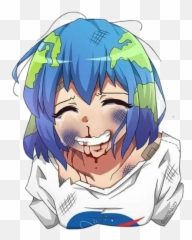 Earthchan Anime Flat Kawaii Sticker By Bubble Tea - Earth Anime Girl Emoji,Kawaii Tea Set Emoji