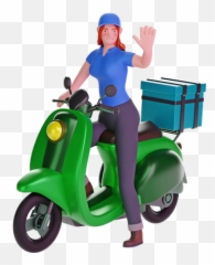Premium Delivery Girl Waving While Riding Motorcycle 3d Emoji,Women Wave Emoji