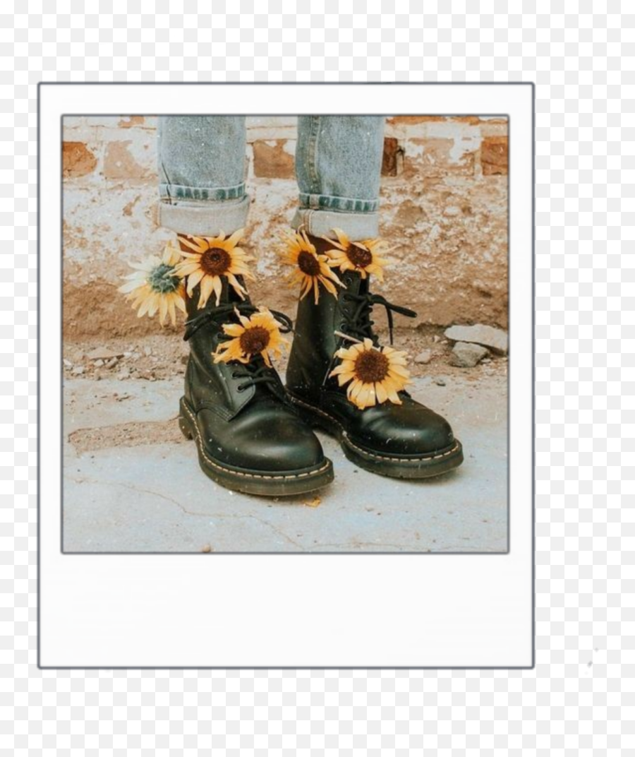 Yellow Vintage Sticker By Thayeeh Soares - Doc Martens Flowers Aesthetic Emoji,Hiking Boot Emoji