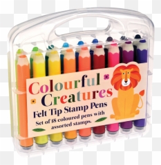 Colourful Creatures Felt Tip Stamp Pens Set Of 18 - Marker Pen Emoji,Emoji Pens