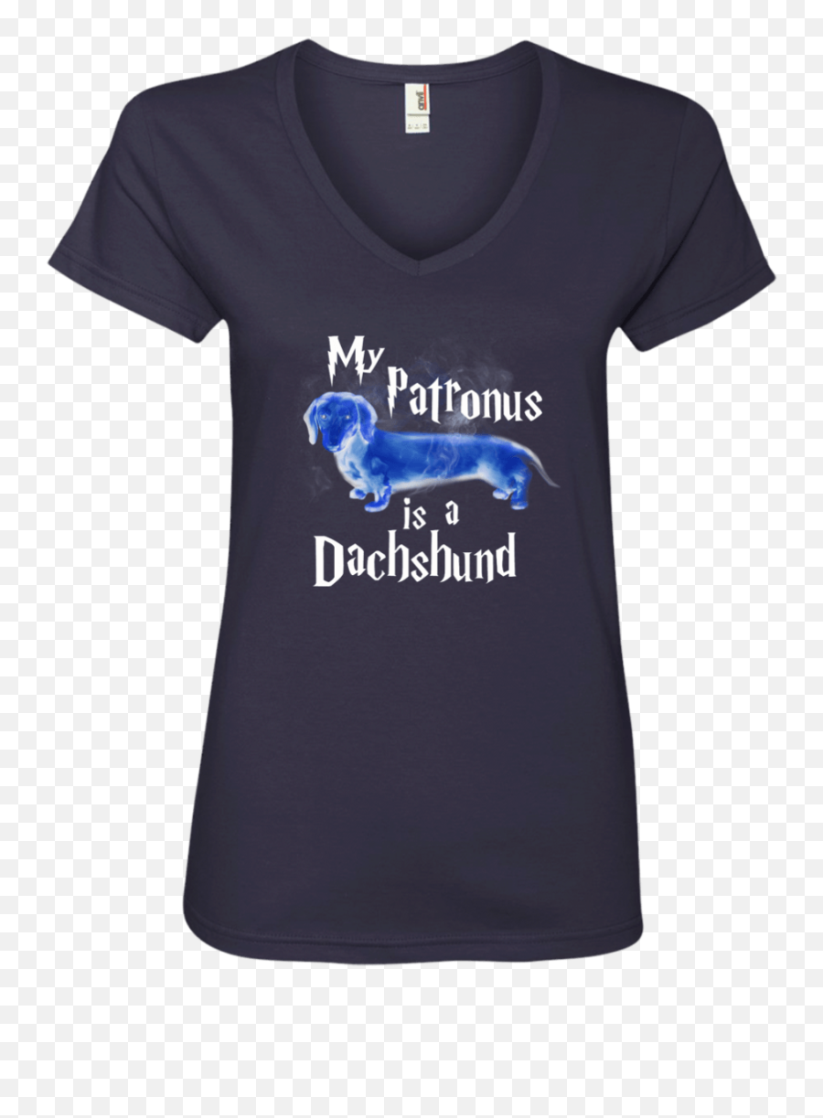 My Patronus Is A Dachshund Ladiesu0027 V - Neck Tshirt Short Sleeve Emoji,Weiner Dog Emoticons