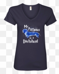 My Patronus Is A Dachshund Ladiesu0027 V - Neck Tshirt Short Sleeve Emoji,Weiner Dog Emoticons