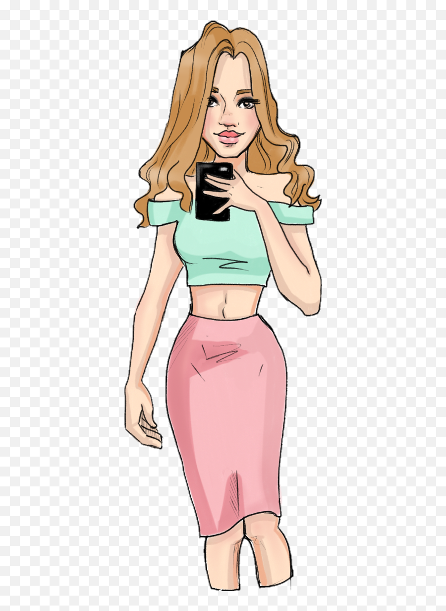 Girl Selfie Phone Sticker - Midriff Emoji,Emoji Crop Top And Skirt