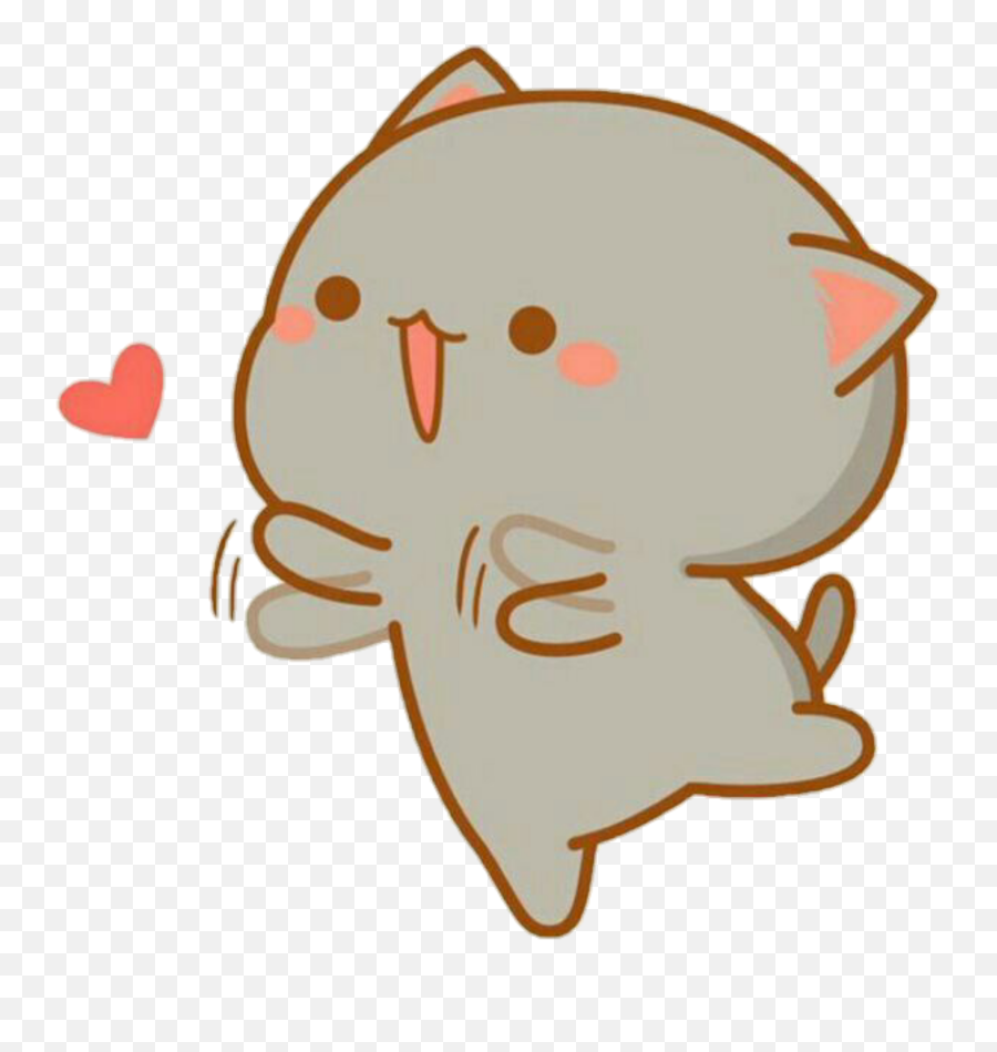 Sticker - Mochi Mochi Peach Cat Matching Emoji,A Cat With A Heart Emoji In Line