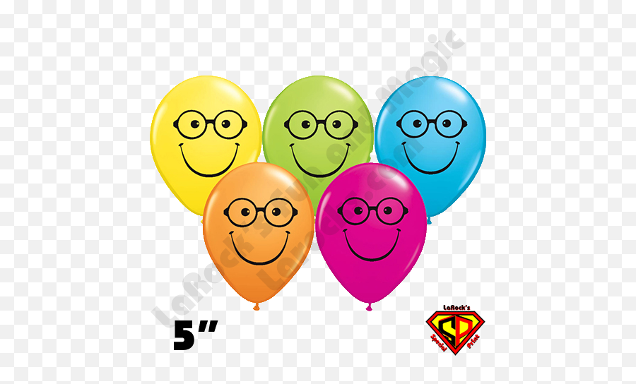 5 Inch Round Assortment Smile Nerd Balloon Qualatex 100ct Emoji,All O O Emoticon