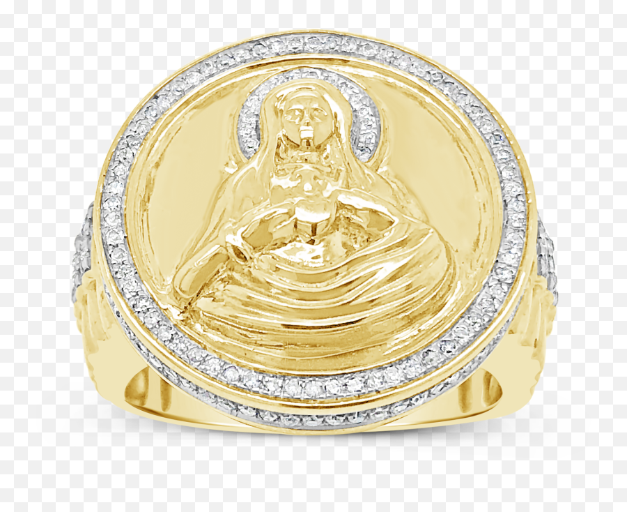Diamond Virgin Mary Ring 55 Ctw Round Cut 10k Yellow Gold Emoji,Diamond Hands Emoji