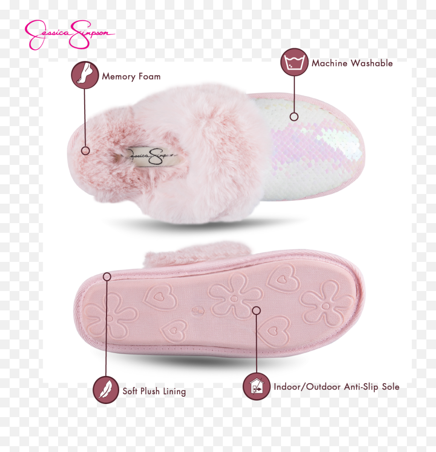 Jessica Simpson Girls Plush Slip On House Slippers With Memory Foam Pink Sequins Size Extra Large Emoji,Pink Emoji Sandals