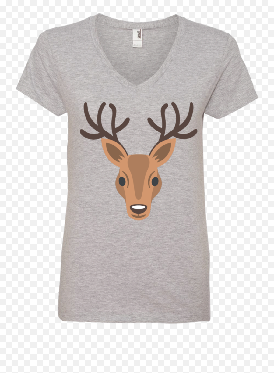 Deer Head Emoji Ladies V - Short Sleeve,Elk Emoji