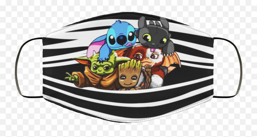 Baby Yoda Groot Stitch Toothless Striped Face Mask - Striped Face Mask Emoji,Groot Emoji Facebook