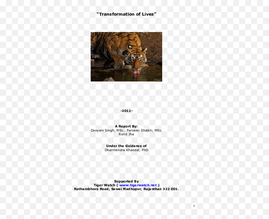Pdf Transformation Of Life Tiger Watch Sawai Madhopur - Bengal Tiger Emoji,Emotion Chart Faceshuman