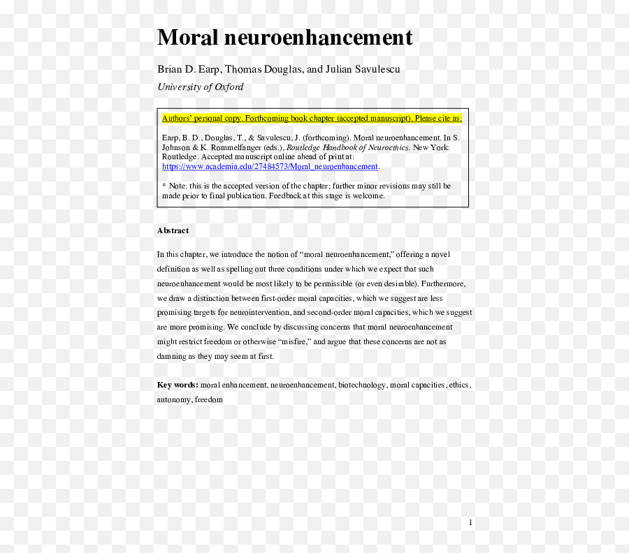 Pdf Moral Neuroenhancement Forthcoming Routledge Handbook - Document Emoji,Zenasni Emotion Related Traits