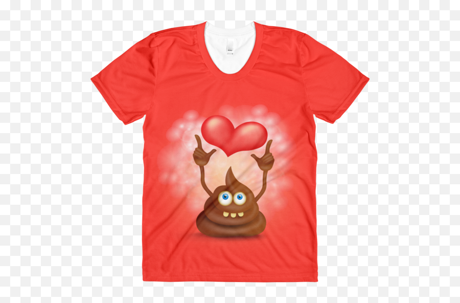 Womenu2019s Funny Cartoon Poop Cut Emoji Character With Heart Crew Neck T - Shirt What Devotion Coolest Online Fashion Trends 80s Paint Splatter,Cartoon Emoji