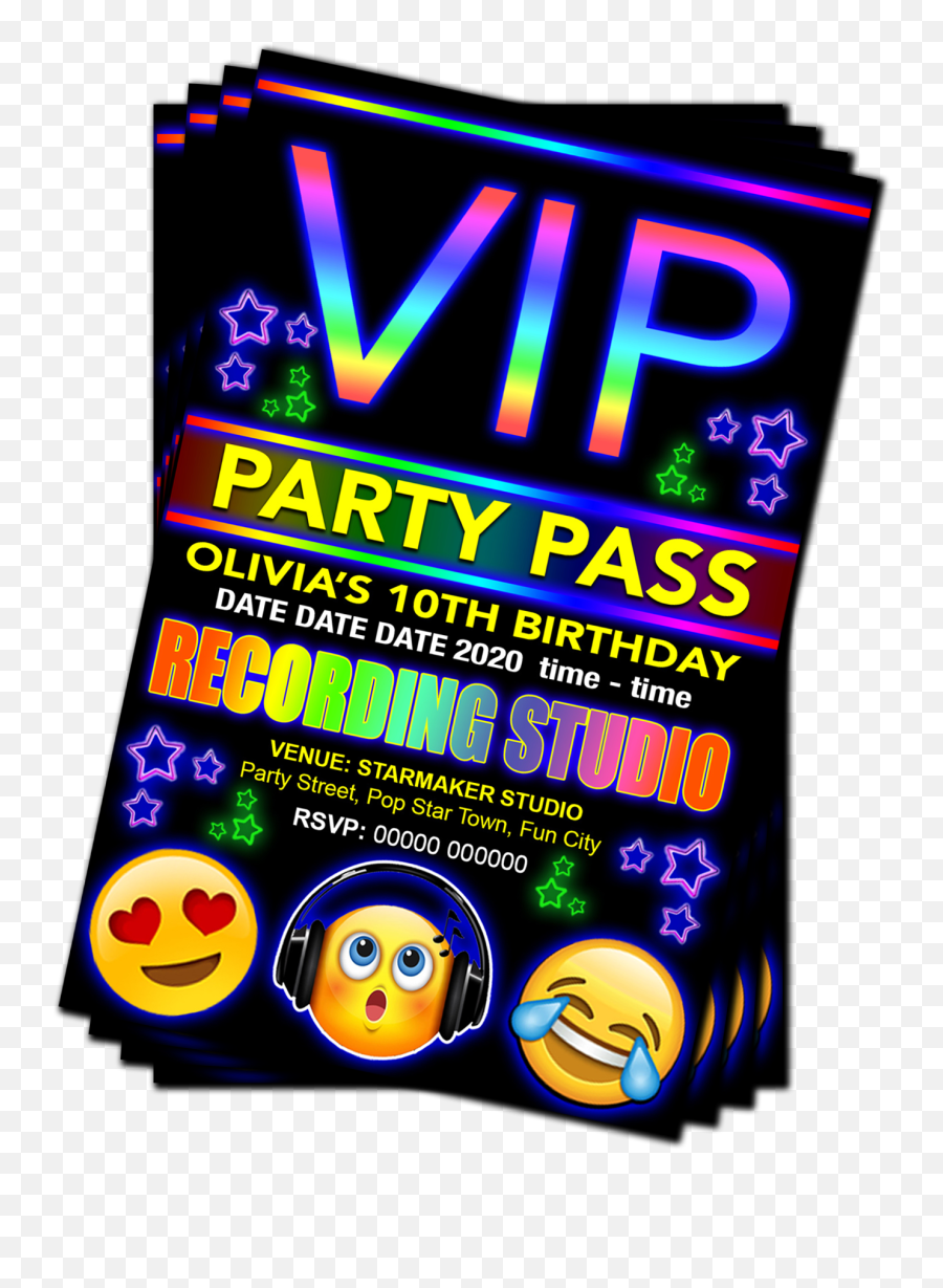 Recording Studio Birthday Party Invitation Vip Pass Emoji Red Pink Or Blue Grandwazoodesign - Samay,Emoji Monday -frdayi