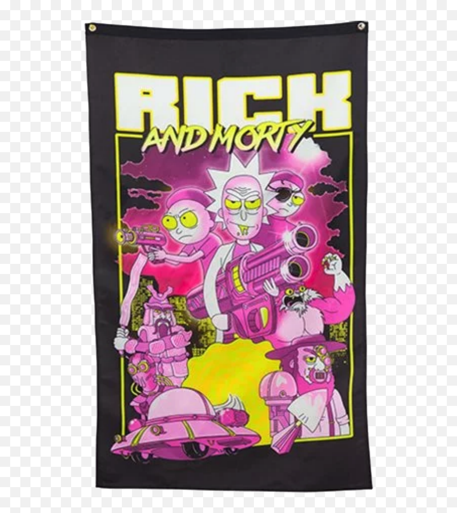 Rick And Morty Retro Standard Banner Pink U2014 Dragon Imports - Rick And Morty Poster Emoji,Rick And Morty Japanese Emoticon