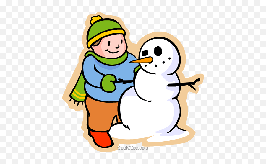 Little Boy With A Snowman Royalty Free - Snowman Emoji,Boy With Many Emotions Clipart