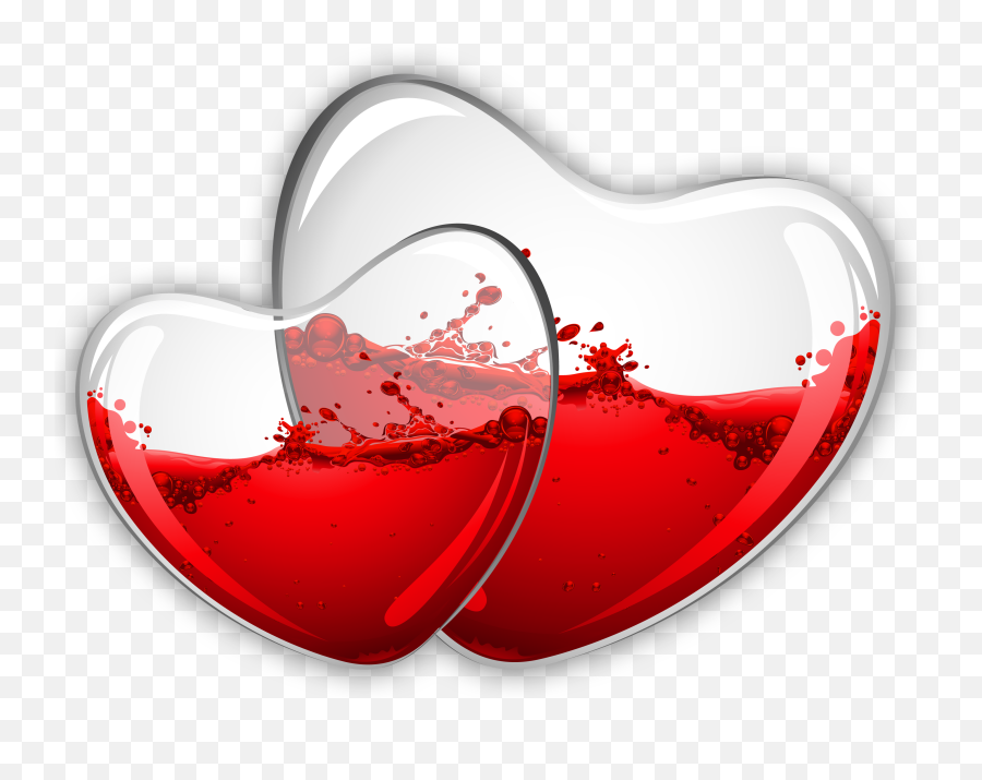 Glass Hearts With Red Wine Png Clipart - Beautiful Love Heart Png Emoji,Connected Heart Emoji