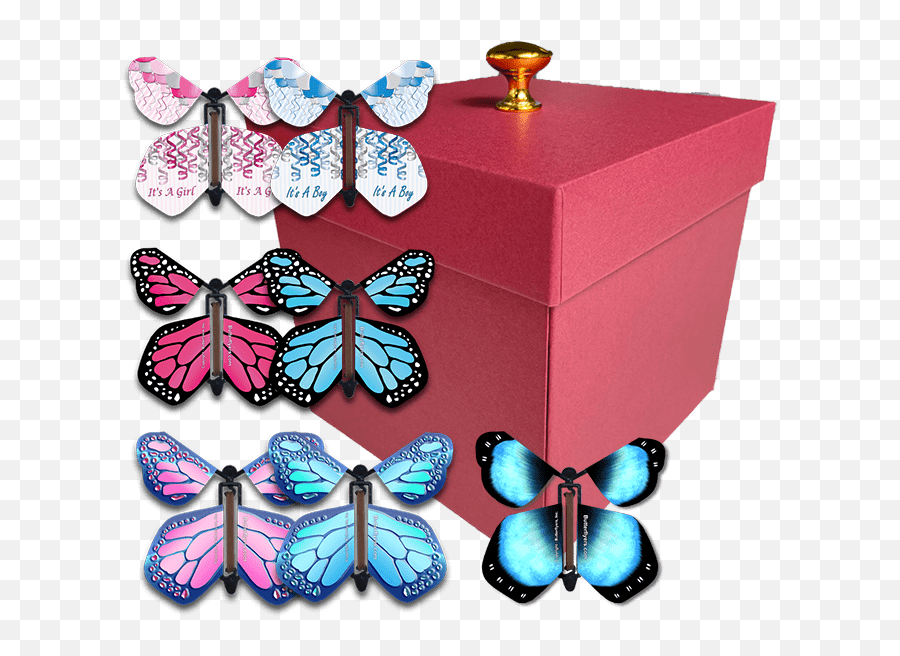 Red Exploding Butterfly Box With Gender Reveal Flying Emoji,Credit Card Explosion Emoji