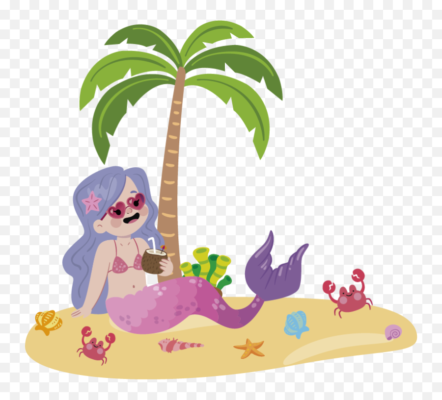 Mermaid On The Beach Illustration Wall Art - Mermaid Emoji,Walk On The Beach Emoji