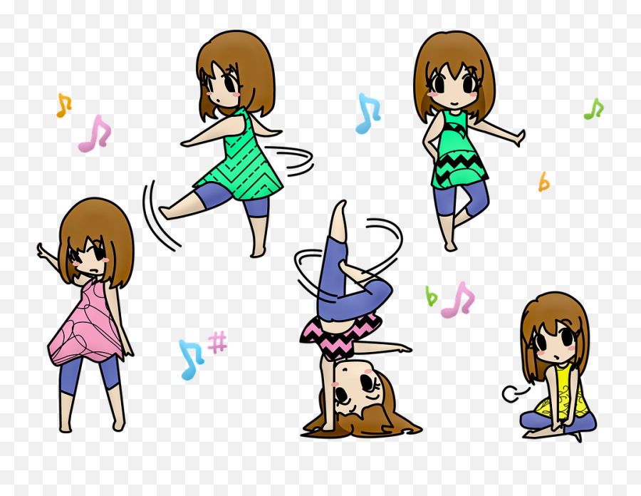 Cute Cartoon Kawaii Manga Anime - Cute Anime Girl Dancing Drawing Emoji,Anime Girl Emotions
