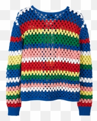 Rainbow Stripe Crochet Knit Cardigan - Long Sleeve Emoji,Knit Emoji