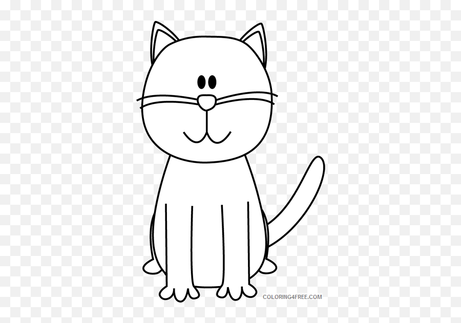 Cute Cat Black Printable Coloring4free - Cat Clipart Black And White For Kids Emoji,Funny Cat Emotions
