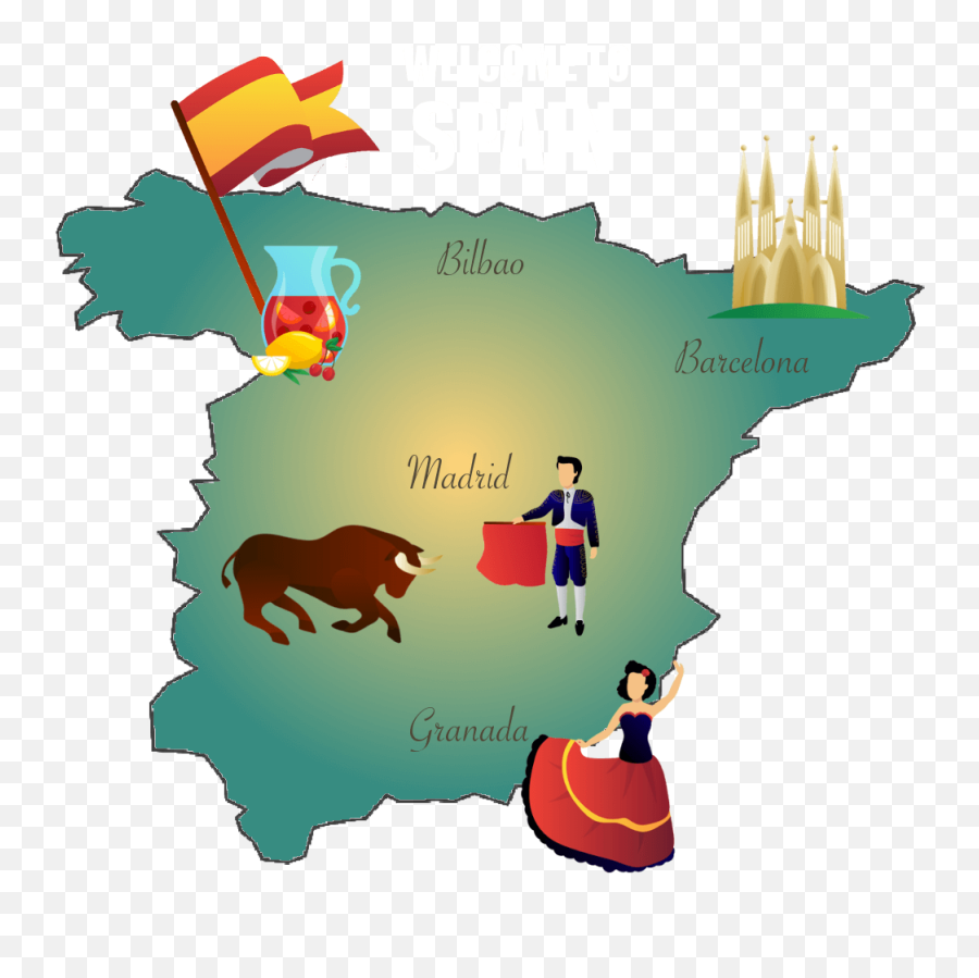 Learn Spanish Online With Happy Hour Spanish Clipart - Full Cartoon Spain Clip Art Emoji,Barcelona Flag Emoji