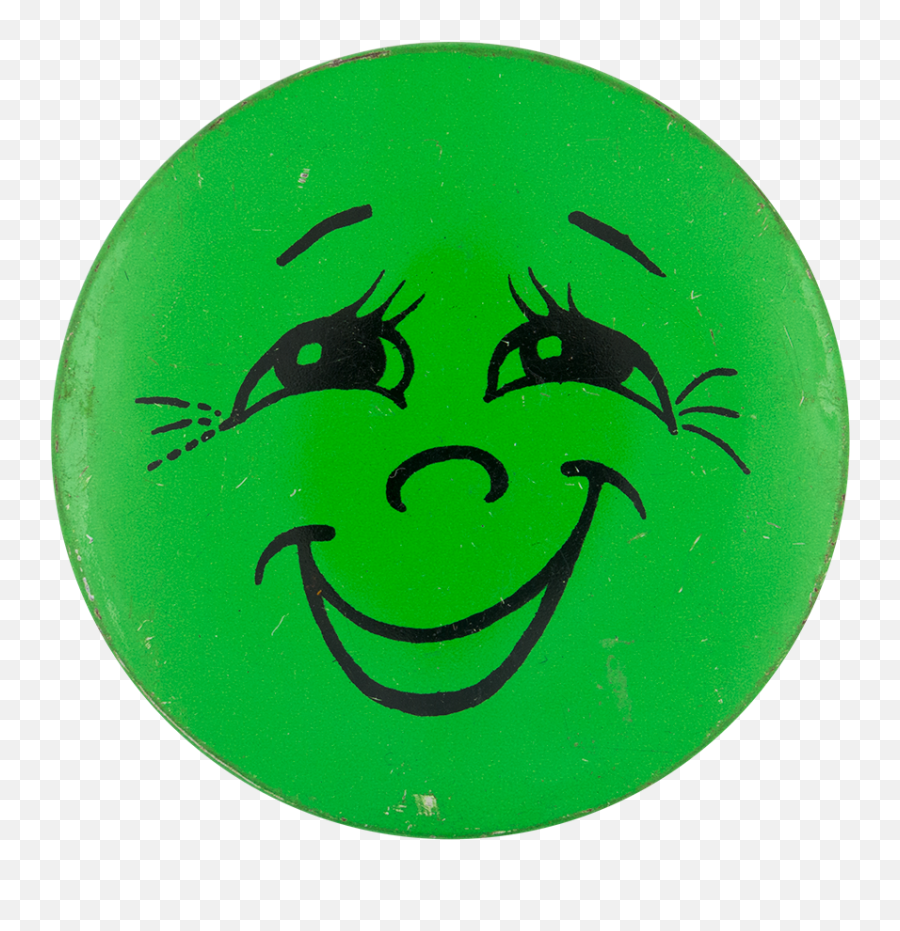 Green Smiley With Eyelashes Busy Beaver Button Museum - Maestro Emoji,Grimace Emoji