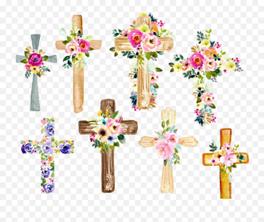 Watercolor Crosses Cross Sticker By Oliviayeargin - Jesus Cross Flowers Png Emoji,Religious Cross Emoji