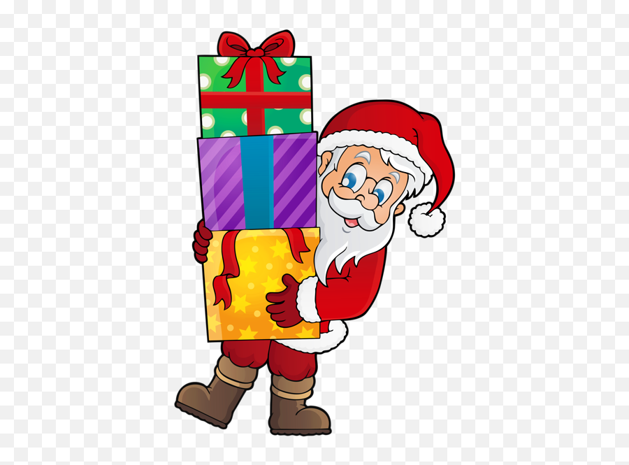 Transparent Santa With Presents Png Clipart Santa Cartoon - Santa With Presents Clipart Emoji,Santa Emoji Iphone