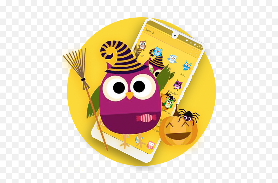 Cute Purple Owl Yellow Wallpaper Theme U2013 Google Play Ilovalari - Mobile Phone Emoji,Animated Cheerleader Emoticon