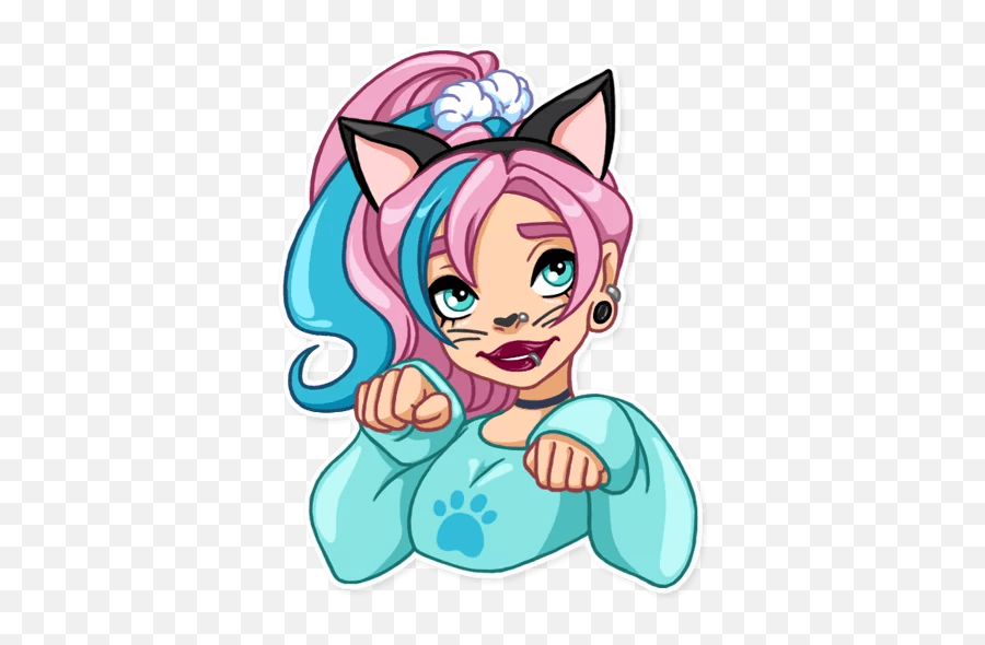 Pink Power - Telegram Sticker In 2020 Cartoon Girl Drawing Fictional Character Emoji,Asian Girl Emoji