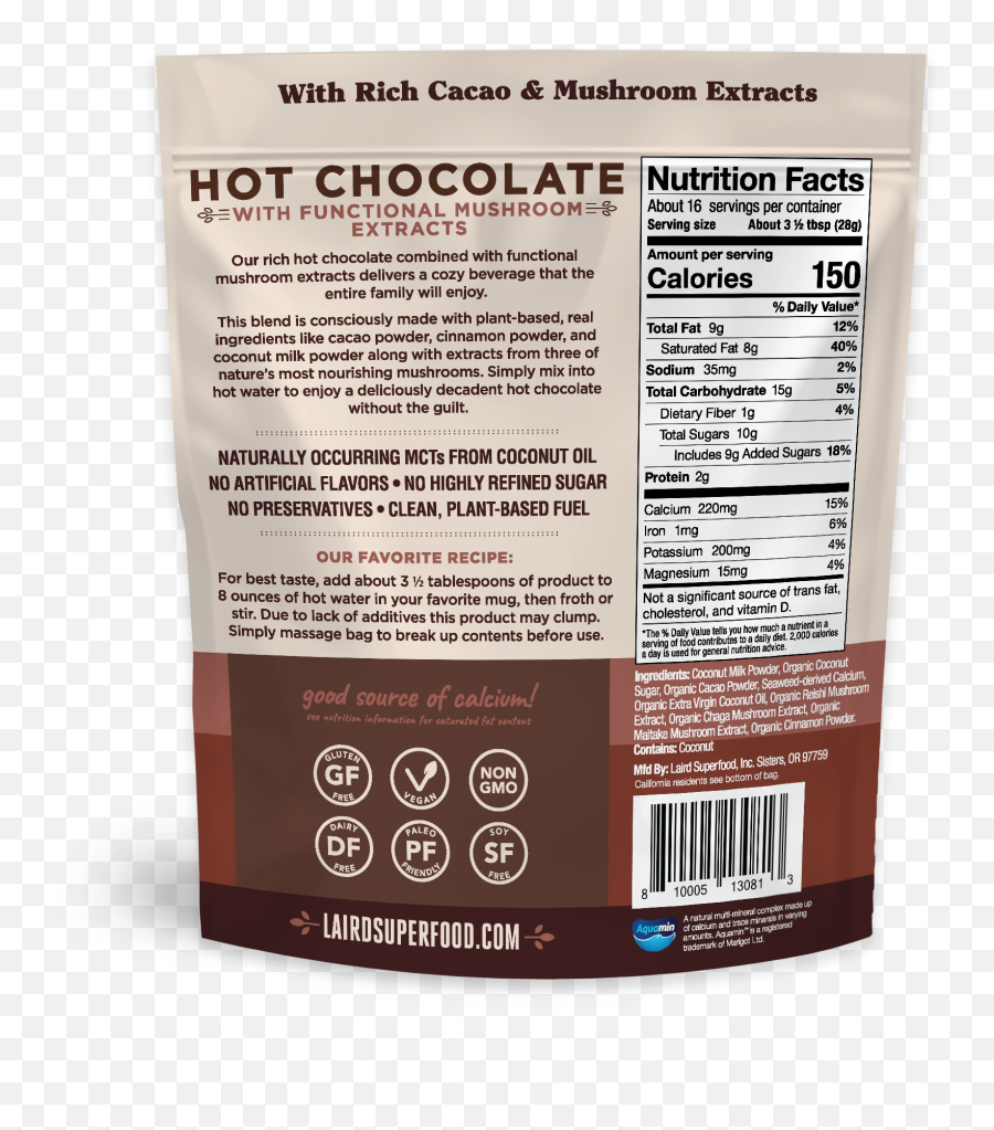 Mushroom Hot Chocolate Mix Plant - Based Laird Superfood Nutrition Facts Label Emoji,Hot & Sexy Emojis