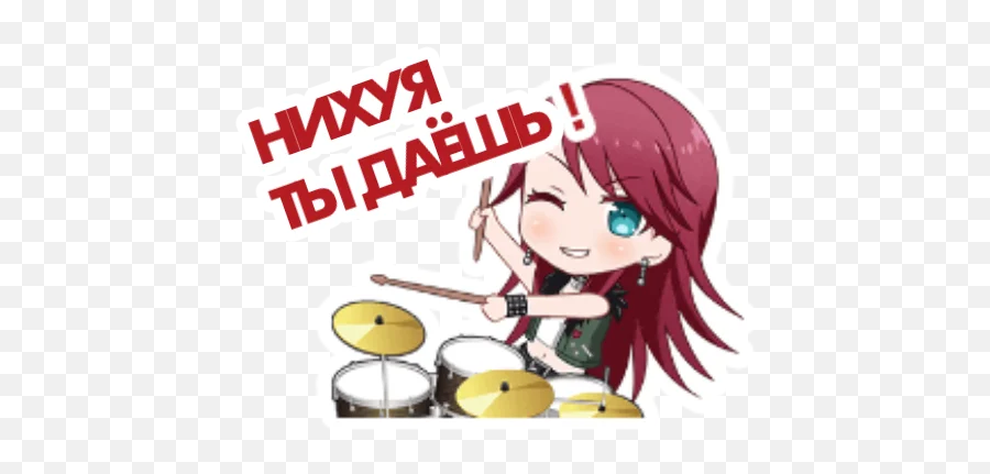 Telegram Sticker From Bandori Stamps But Its Russian Pack Emoji,Drum Sticks Emoji