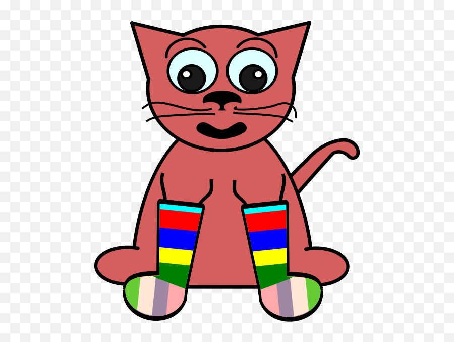 Cartoon Cat In Rainbow Socks Vector Illustration Free Svg - Cat With Socks Cartoon Emoji,Animal Emotion Faces Clip Art Free