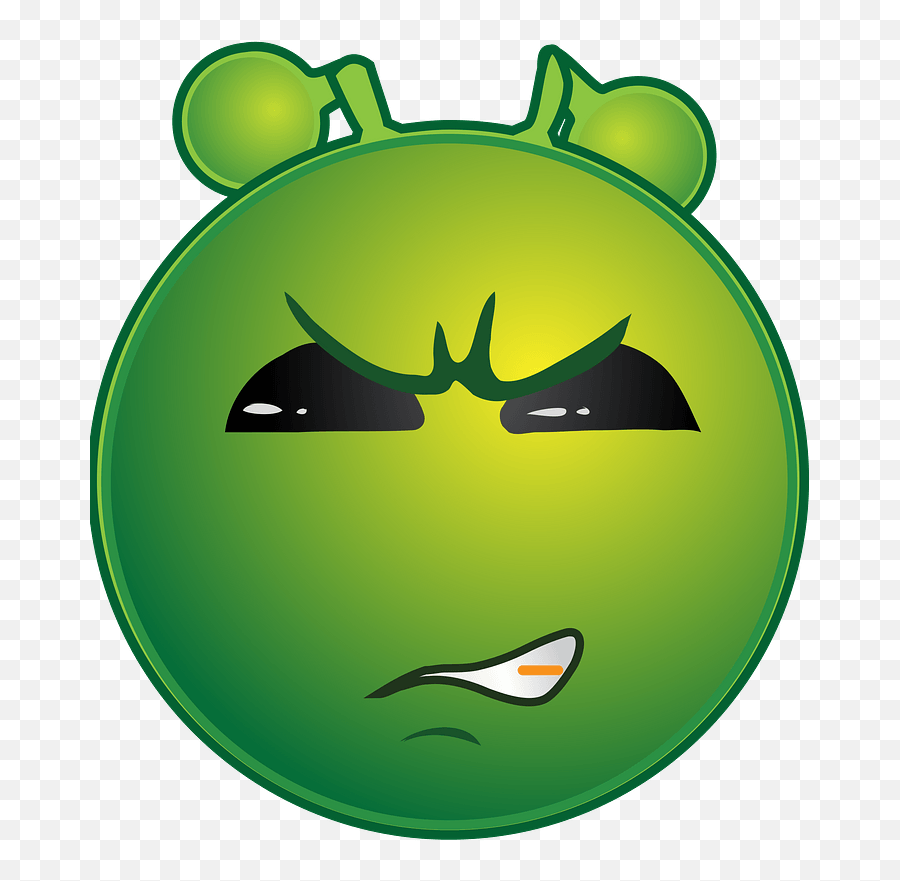 Smiley Green Alien Determined Clipart - Drawing Of Angry Monster Emoji,:huh: Emoticon