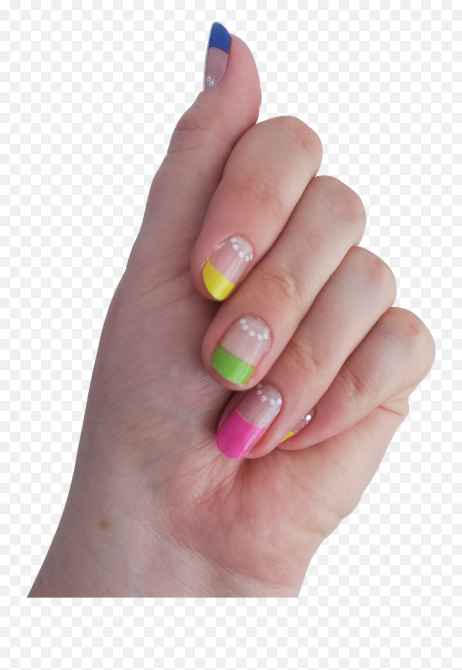 Multicolor French Tip Floral Nail - Gel Nails Emoji,Manicure Emoticon