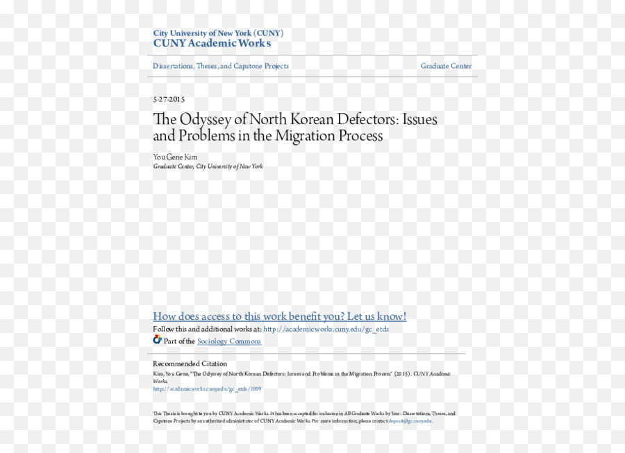 Pdf The Odyssey Of North Korean Defectors Issues And - Document Emoji,Mike Mclane Emotion Table