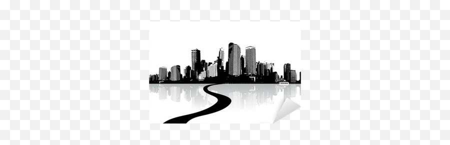 Sticker Black And White Cityscape With Water Reflection And Emoji,Black And White Emoji Stickers
