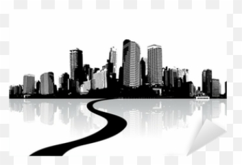 Sticker Black And White Cityscape With Water Reflection And Emoji,Black And White Emoji Stickers