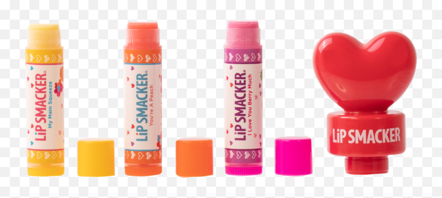 3 Piece Lip Balm With Heart Topper - Red Lip Smacker Emoji,Peach Heart Emoji