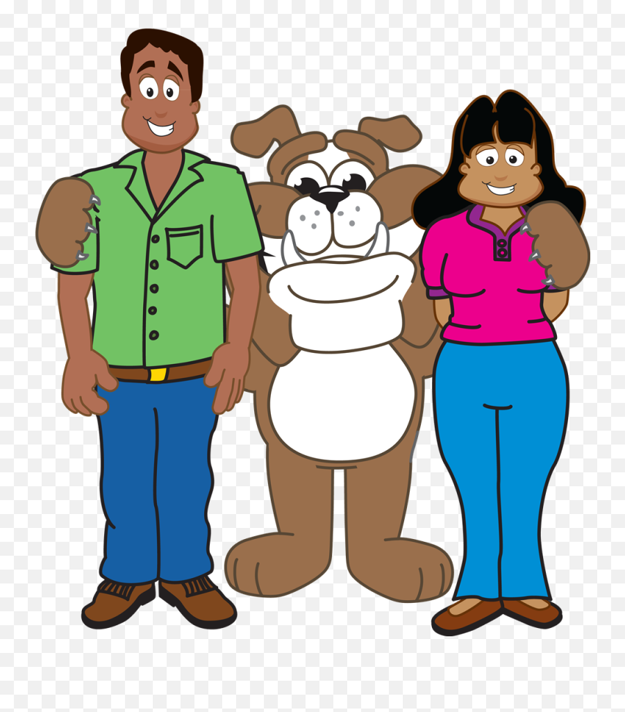 Bulldog With Adults - Cartoon Man And Woman Clipart Full Emoji,Adult Women Using Emoji