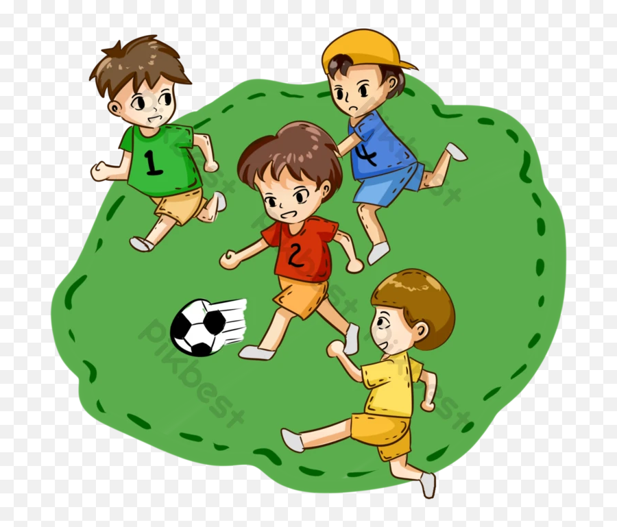 Cartoon Children Playing Football Png Transparent Bottom - Child Playing Football Period Cartoon Png Emoji,Emoji Clothing Boys