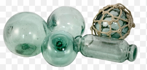 Vintage Japanese Glass Fishing Floats 2 Netted Lot Of 5 - Glass Bottle Emoji,Madtown Emotion