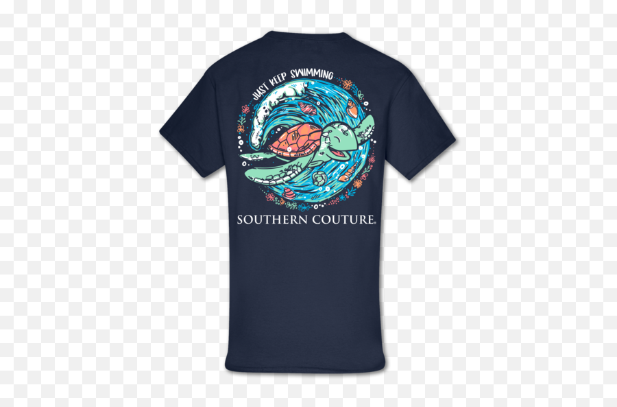 Southern Couture Classic Just Keep Swimming Turtle T - Shirt Emoji,How To Make A Turtle Emoticon On Facebook