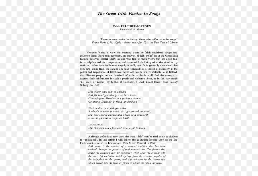 The Great Irish Famine In Songs - Document Emoji,Heaney J 2014 Power And Emotion, Routledge