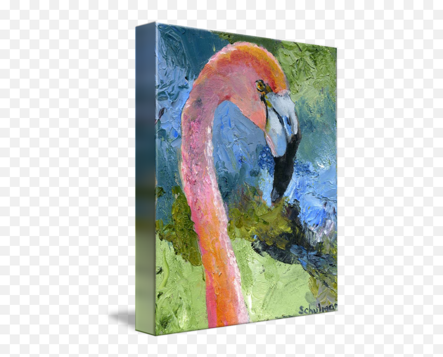 Flamingo Up Oil Painting Pink Tropical Flamingo B By Miriam Emoji,Oil Painting, Example Emotions