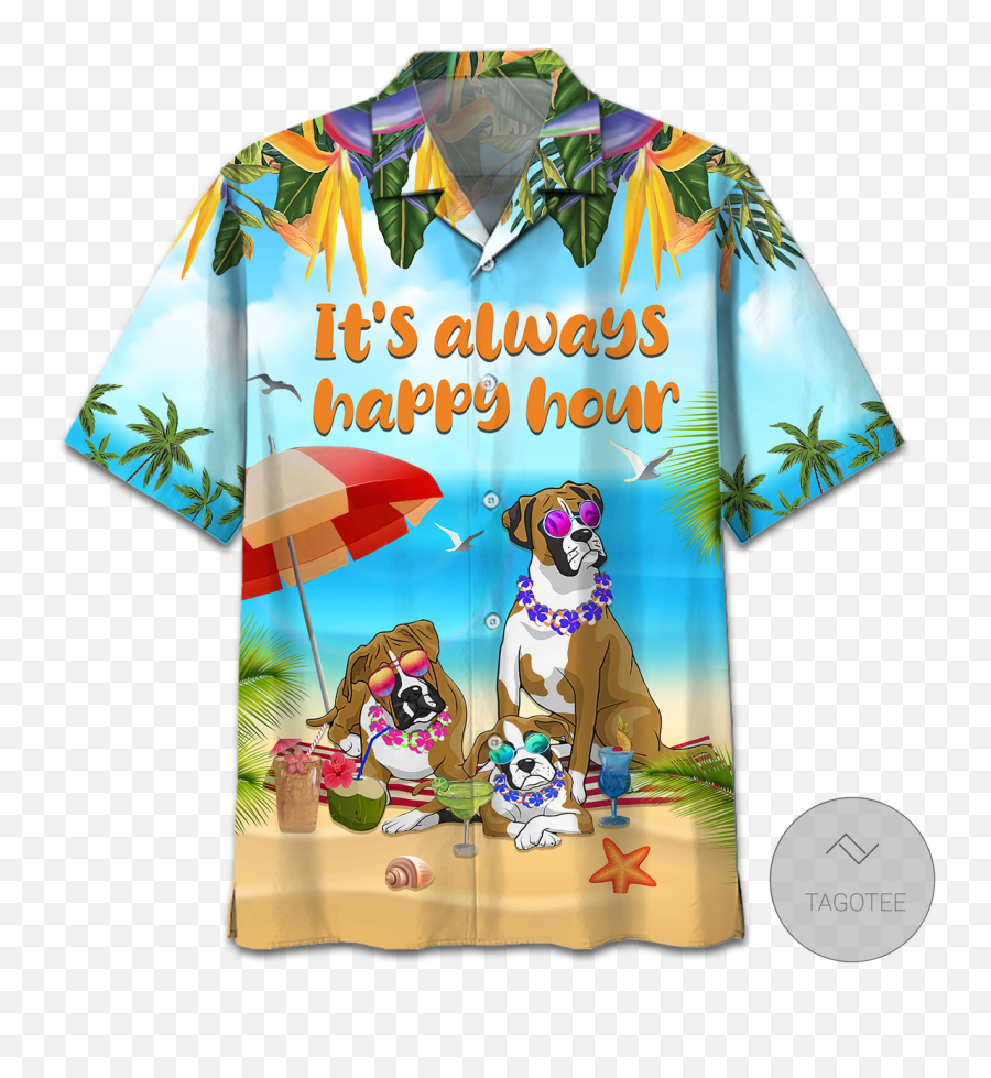 Boxer Dog Beach Itu0027s Always Happy Hour Hawaiian Shirt - Tagotee Short Sleeve Emoji,Different Emotions At The Beach