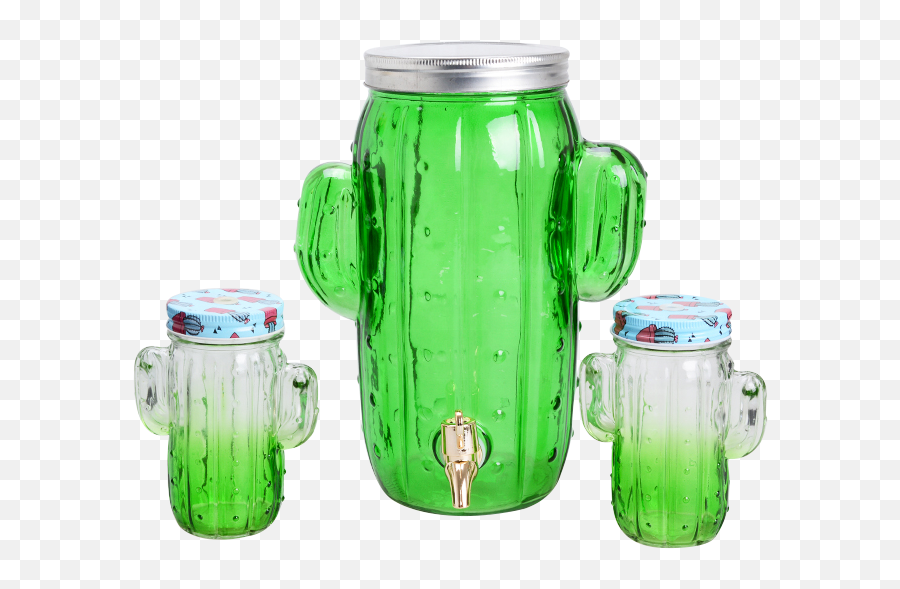 4l Cactus Shape Glass Dispenser And Mason Jar Set - Buy Emoji,Emotions With Mason Jars And Water